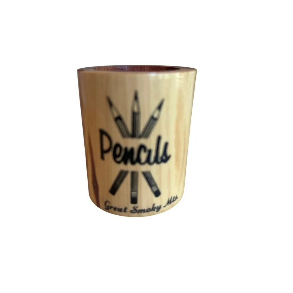 Great Smoky Mountains Rustic Wooden Pencil Holder Souvenir Primitive